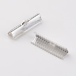 Silver Iron Ribbon Crimp Ends, Silver Color Plated, 8x25mm, Hole: 1.6mm