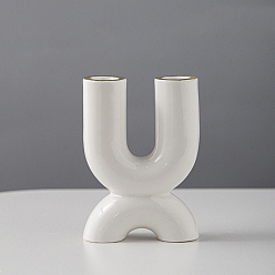 Blanco Cerámica 2 candelabro de brazo, centro de mesa de velas, decoración perfecta para fiestas en casa, blanco, 9.2x3.5x13 cm