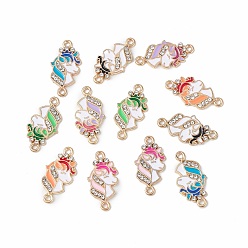 Mixed Color Alloy Enamel Connector Charms, Unicorn Links with Crystal Rhinestone, Light Gold, Cadmium Free & Nickel Free & Lead Free, Mixed Color, 23x11.5x2mm, Hole: 1.6mm