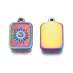 Rainbow Color Rack Plating Rainbow Color Alloy Pendant Rhinestone Settings, Cadmium Free & Nickel Free & Lead Free, Rectangle with Sun, 16x10x2.5mm, Hole: 1.2mm, Fit For 2mm Rhinestone