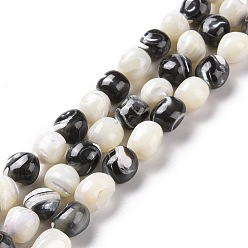 Black Natural Trochid Shell Beads Strands, Mixed Dyed and Undyed, Round, White, Black, 8~9x7.5~9.5x7.5~9.5mm, Hole: 0.8mm, about 45pcs/strand, 15.35~15.55 inch(39~39.5cm)
