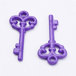 Violet Foncé Gros pendentifs acryliques colorées, clé amour, violet foncé, 62x29x4.5mm, trou: 4 mm, environ 205 pcs / 500 g