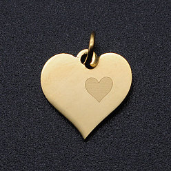 Doré  Valentine's day 201 breloques en acier inoxydable, avec des anneaux de saut, cœur, or, 13x13x1mm, Trou: 3mm