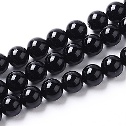 Black Natural Agate Beads Strands, Dyed, Round, Black, 8mm, Hole: 1.4mm, about 50pcs/strand, 15.75 inch(40cm)