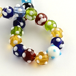 Mixed Color Handmade Lampwork Round Beads Strands, Mixed Color, 10x9mm, Hole: 2.5mm, about 40pcs/strand, 13.3 inch
