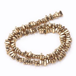 Light Gold Plated Electroplated Non-magnetic Synthetic Hematite Beads Strands, Nuggets, Light Gold Plated, 4~6x5~12x3mm, Hole: 0.7mm, about 100pcs/strand, 15.7 inch(40cm)