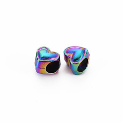 Rainbow Color Placage en rack alliage de couleur arc-en-ciel perles européennes, Perles avec un grand trou   , sans cadmium et sans nickel et sans plomb, cœur, 8x8.5x7.5mm, Trou: 4.5mm