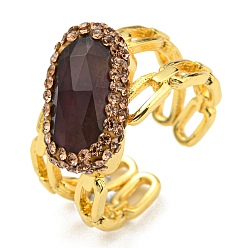 Золотой Овальное открытое кольцо-манжета с натуральным аметистом и стразами, латунь широкое кольцо для женщин, золотые, размер США 8 1/2 (18.5 мм)