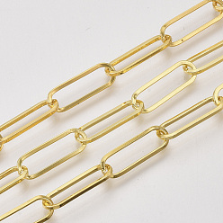 Oro Cadenas de clips de hierro sin soldar, Plano Oval, cadenas portacables alargadas estiradas, con carrete, dorado, 18x6x1.2 mm, aproximadamente 82.02 pies (25 m) / rollo