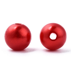 Rouge Perles d'imitation en plastique ABS peintes à la bombe, ronde, rouge, 8x9.5mm, Trou: 1.8mm, environ 2080 pcs / 500 g