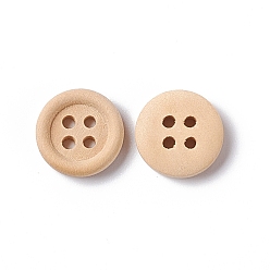Old Lace 4-Hole Buttons, Wooden Buttons, Old Lace, about 13mm in diameter, 100pcs/bag