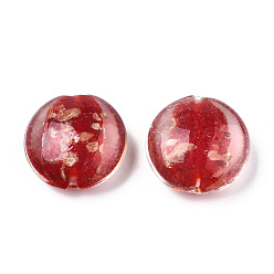 Red Handmade Gold Sand Lampwork Beads, Flat Round, Red, 28.5x13mm, Hole: 1.8mm