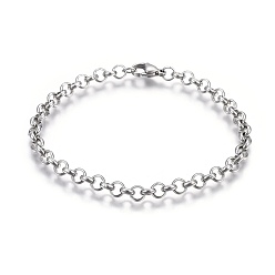 Stainless Steel Color 304 Stainless Steel Rolo Chain Bracelets, with Lobster Claw Clasps, Stainless Steel Color, 7-1/2 inch(19cm)