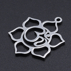 Stainless Steel Color 201 Stainless Steel Pendants, Laser Cut Pendants, Flower with Aum/Om Symbol, Stainless Steel Color, 25x19.5x1mm, Hole: 1.5mm