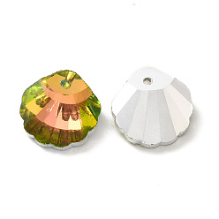 Vert Jaune Pendentifs en verre plaquent, dos plaqué, facette, charmes shell, vert jaune, 16x16x7mm, Trou: 1.4mm