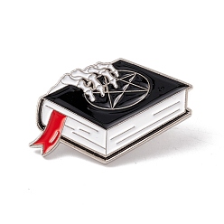Black Skull and Book Enamel Pin, Gothic Alloy Badge for Teachers' Day, Planinum, Black, 29.2x26.1x1.5mm