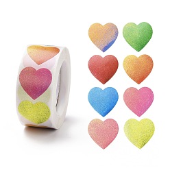 None Pattern Valentine's Day Heart Paper Stickers, Glittered Gradient Color Adhesive Labels Roll Stickers, Gift Tag, for Envelopes, Party, Presents Decoration, None Pattern, 25x24x0.1mm, 500pcs/roll