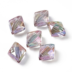 Old Rose UV Plating Rainbow Iridescent Transparent Acrylic Beads, Faceted Rhombus, Old Rose, 22x19x12mm, Hole: 3.5mm