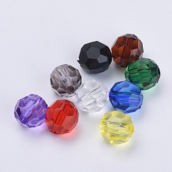 Couleur Mélangete Perles acryliques transparentes, facette, ronde, couleur mixte, 6x5.5mm, Trou: 1.3mm, environ4200 pcs / 500 g
