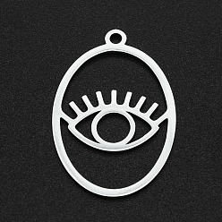 Stainless Steel Color 201 Stainless Steel Pendants, Laser Cut, Hollow, Oval with Eye, Stainless Steel Color, 32x21.5x1mm, Hole: 2mm