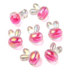 Deep Pink UV Plating Rainbow Iridescent Acrylic Beads, Two Tone Bead in Bead, Rabbit Head, Deep Pink, 20x15x13mm, Hole: 3mm