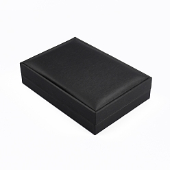 Черный Коробка для кулона из искусственной кожи, с поролоновым ковриком, прямоугольные, чёрные, 11.1x15.9x4 см