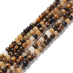Tiger Eye Natural Yellow Tiger Eye Beads Strands, Grade B, Round, 4mm, Hole: 0.8mm, about 90pcs/strand, 14.76 inch(37.5cm)