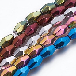 Mixed Color Electroplated Non-magnetic Synthetic Hematite Beads Strands, Polish, Rice, Mixed Color, 12x7.5mm, Hole: 1.2mm, about 33pcs/strand, 15.74 inch(40cm)