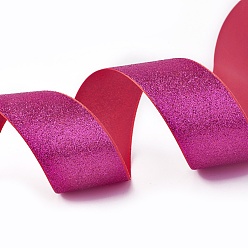 Hot Pink Sparkle Polyester Ribbons, Glitter Ribbon, Hot Pink, 1-1/2 inch(38mm), about 50yards/roll(45.72m/roll)