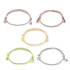 Mixed Color 5Pcs Macrame Cotton Braided Cord Anklets Set, Friendship Adjustable Anklets for Women, Mixed Color, Inner Diameter: 2-1/4~3-1/2 inch(5.8~8.9cm)