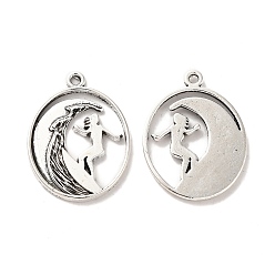 Antique Silver Tibetan Style Alloy Pendants, Oval with Surfing Charm, Antique Silver, 26x20x1.5mm, Hole: 1.5mm, about 250pcs/500g.