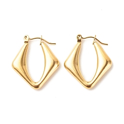 Golden Ion Plating(IP) 304 Stainless Steel Chunky Rhombus Hoop Earrings for Women, Golden, 25x22mm, Pin: 0.8mm