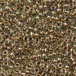 (998) Gilt Lined AB Light Jonquil Toho perles de rocaille rondes, perles de rocaille japonais, (998) jonquille clair doublé doré, 8/0, 3mm, Trou: 1mm, environ1110 pcs / 50 g