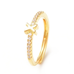 Letter X Clear Cubic Zirconia Initial Letter Adjustable Ring, Golden Brass Jewelry for Women, Letter.X, Inner Diameter: 18mm