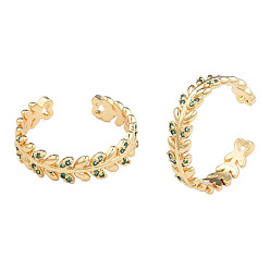 Зеленый Кубический цирконий оливковый лист обертывание открытое кольцо-манжета, настоящие позолоченные украшения из латуни для женщин, без никеля , зелёные, размер США 18 (8 мм)