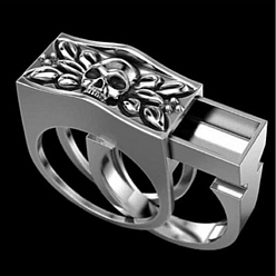 Antique Silver 2Pcs 2 Style Rectangle with Skull Couples Matching Finger Rings, Alloy Gothic Trendy Promise Jewelry for Best Friend Lovers, Antique Silver, US Size 13(22.2mm)