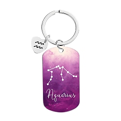 Aquarius Twelve Constellations Metal Keychains, Oval Rectangle, Aquarius, 8cm