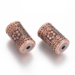 Red Copper Tibetan Style Alloy Flower Pattern Column Beads, Cadmium Free & Nickel Free & Lead Free, Red Copper, 17x10mm, Hole: 2.5mm, about 120pcs/1000g