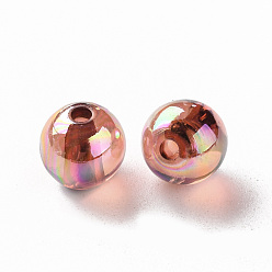 Chocolat Perles acryliques transparentes, de couleur plaquée ab , ronde, chocolat, 10x9mm, Trou: 2mm, environ940 pcs / 500 g