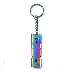Rainbow Color 304 Stainless Steel Rectangle Tube Survival Whistles with Lanyard Keychain, Safety Whistle for Outdoor Hiking Hunting Fishing, Rainbow Color, 58x18mm