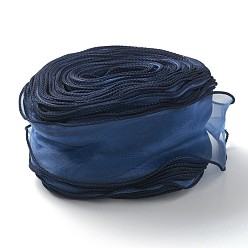 Prussian Blue Organza Ribbon, Wired Sheer Chiffon Ribbon, for Package Wrapping, Hair Bow Clips Accessories Making, Prussian Blue, 2-1/8 inch(55mm), about 37.18~38.28 yards(34~35m)/bag
