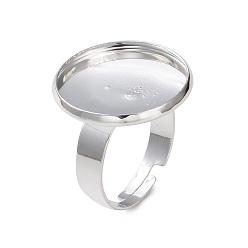 Plata Componentes de anillos de dedo de acero inoxidable ajustables 201, fornituras base de anillo almohadilla, plano y redondo, plata, tamaño de 7, 17~17.5 mm, Bandeja: 18 mm.