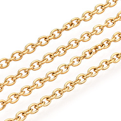 Золотой 304 кабельные цепи из нержавеющей стали, пайки, с катушкой, овальные, золотые, 2x1.5x0.4 мм, около 164.04 футов (50 м) / рулон