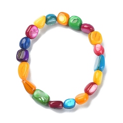Coloré Bracelet extensible en perles de pépite de coquillage naturel teint pour femme, colorées, diamètre intérieur: 1-3/4 pouce (4.4 cm)