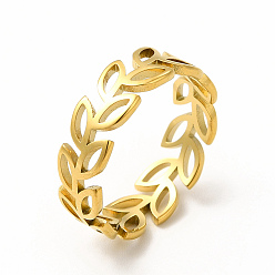 Chapado en Oro Real 18K Chapado en iones (ip) 304 anillo de dedo de rama de hoja hueca de acero inoxidable para mujer, real 18 k chapado en oro, tamaño de EE. UU. 6 1/4 (16.7 mm)