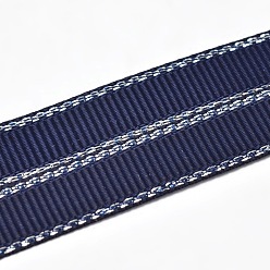 Azul de Medianoche Cintas de poliéster grosgrain para el embalaje del regalo, cinta de borde con cable de plata, azul medianoche, 3/8 pulgada (9 mm), aproximadamente 100 yardas / rollo (91.44 m / rollo)