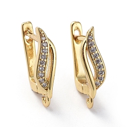 Golden Brass Micro Pave Cubic Zirconia Hoop Earring Findings with Latch Back Closure, with Horizontal Loop, Clear, Golden, 18x5x13.5mm, Hole: 1.6mm, Pin: 1mm
