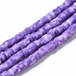 Púrpura Media Hechos a mano de los granos de la arcilla del polímero hebras, para suministros de manualidades de joyería diy, perlas heishi, disco / plano y redondo, púrpura medio, 4x0.5 mm, agujero: 1.8 mm, sobre 320~447 unidades / cadena, 15.75 pulgada ~ 16.14 pulgada (40~41 cm)