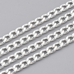 Silver 304 Stainless Steel Cuban Link Chains, Chunky Curb Chains, Twisted Chains, Unwelded, with Spool, Silver Color Plated, 7x4.5x1.2mm, about 32.8 Feet(10m)/roll