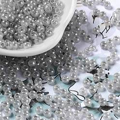 Plata Abalorios de la semilla de cristal, Ceilán, agujero redondo, rondo, plata, 4x3 mm, agujero: 1.5 mm, 7500 unidades / libra